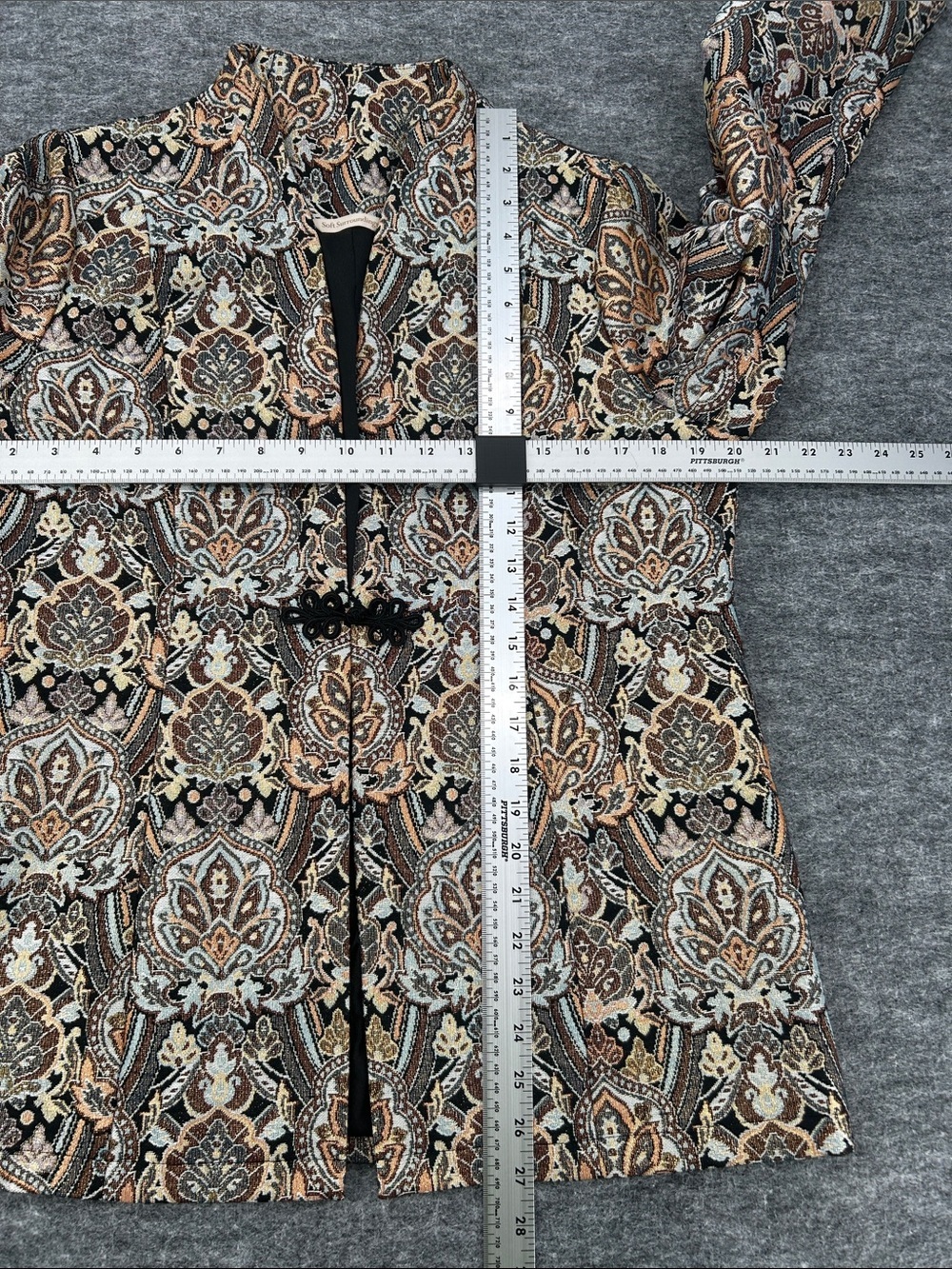 Soft Surroundings Jacket Women’s PM in Black, Tan & Blue Jacquard Boho - Picture 6 of 12